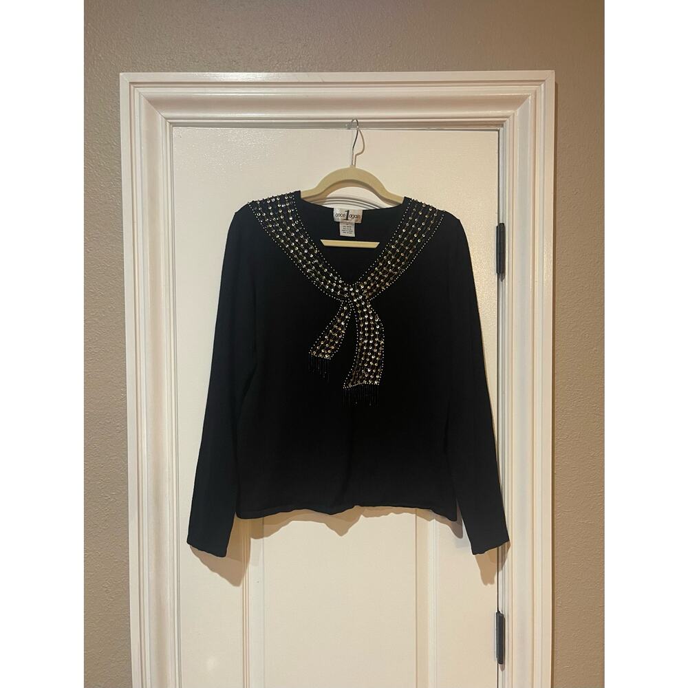 Once 1 Again Sweater Black Beaded Size Large